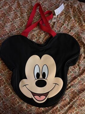 Disney Black Mickey Mouse Face Tote with Red Straps